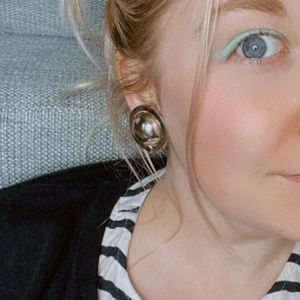 Vintage Marvella Silver Round Globe Ball Clip On Earrings Spaceship